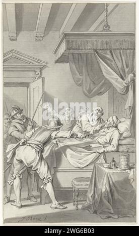 Der Mord an Bürgermeister Beernt Proys in seinem Bett, in Utrecht, 1425, Jacobus kauft, 1789–1791 Zeichnung Bürgermeister Beernt Proys in Utrecht, in seinem Bett liegend, ermordet, 1425. Design für einen Druck. Papier. Historische Ereignisse und Situationen für Tintenstift/Pinsel. Mord. Versuch, politischer Mord. Historische Personen. Bürgermeister, Bürgermeister. Gewalttätiger Tod, getötet werden, misshandelt und misshandelt werden, Tod suchen Utrecht Stockfoto