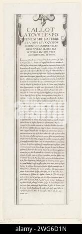 Belagerung von Saint Martin auf der Île de Ré, Juli-November 1627 (Text, Teil links), Anonym, 1629 - 1631 Druck. Textblatt sechzehnter Teil (Text oben links) eines Druckes der Belagerung der Zitadelle Saint Martin auf der Île de Ré im Jahr 1627, die von englischen Truppen unter der Führung des Herzogs von Buckingham durchgeführt und von französischen Truppen unter der Führung von Kardinal Richelieu beendet wurde. Auf dieser Zeitschrift eine allgemeine Erläuterung des Themas der Druckschrift in französischer Sprache. Frankreich Papierstich Insel Re Stockfoto