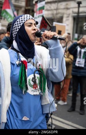 Am 3. Februar marschierten Hunderttausende von Menschen zur Unterstützung Palästinas und forderten einen Waffenstillstand und das Ende der Bombardierung von Gaza. Stockfoto