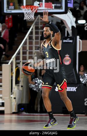 Monaco, Monaco. Februar 2024. Jordan Loyd, der dritte aus Monaco, ist beim regulären Saisonspiel der Turkish Airlines Euroleague Basketball zwischen AS Monaco und Fenerbahce Beko in der Salle Gaston-Medecin in Monaco zu sehen. Endergebnis: AS Monaco 76:69 Fenerbahce Beko. (Foto: Laurent Coust/SOPA Images/SIPA USA) Credit: SIPA USA/Alamy Live News Stockfoto