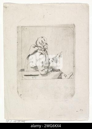 Sitzplatz auf der rechten Zeigefigur, anonym, 1700 - 1900 Druck Niederländisches Papier ätzend Sitzfigur Stockfoto