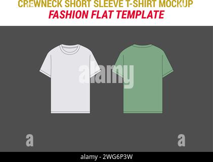 Rundhalsausschnitt Kurzarm Vektor Mockup T-Shirt Kurzarm Mode Illustration Rundhalsausschnitt T-Shirt Vektor Mockup Flats CAD Mockup Stock Vektor