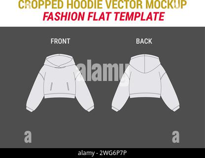 Cropped Sweatshirt Hoodie Design Cropped Hood Vector Fashion Flat Sketch Template Oversize Crop Hoodie Sweat Cropped Hoodie Vorlage Hoodie Mockup Stock Vektor