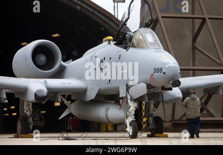 Ein Erdkampfflugzeug der US-amerikanischen Luftwaffe USAF vom Typ Fairchild-Republic A-10 Thunderbolt II auf der US-amerikanischen Luftwaffenbasis Spangdahlem in der Eifel. Das 81st Fighter Squadron wurde aufgelöst. Ein Erdkampfflugzeug der US-amerikanischen Luftwaffe USAF vom Typ Fairchild-Republic A-10 Thunderbolt II auf der US-amerikanischen Luftwaffenbasis Spangdahlem in der Eifel. Das 81st Fighter Squadron wurde aufgelöst. *** Eine Fairchild Republic Ein 10 Thunderbolt II Bodenangriffsflugzeug der US Air Force USAF auf dem US-Luftwaffenstützpunkt Spangdahlem in der Eifel die 81st Jagdgeschwader ist disb Stockfoto