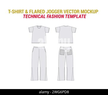 T-Shirt ausgestellte Jogger Vektor Mockup Jogger Mode flache Illustration T-Shirt mit ausgestellten Jogger flache Skizze Vektor Vorlage Stock Vektor