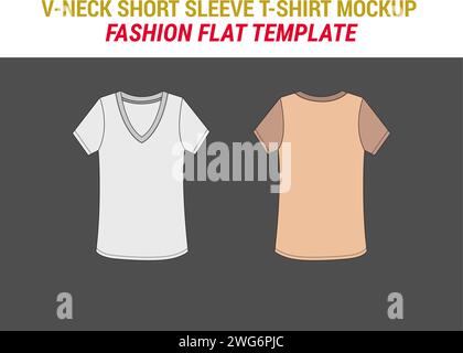 V-Ausschnitt Vektor T-Shirt Mockup Herren Kurzarm T-Shirt Mode Flat Casual T-Shirt Vektor Mockup Vorlage Vektor V-Ausschnitt T-Shirt Design Kleidung Mockup Stock Vektor