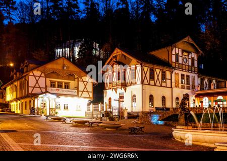 Altstadt von Szczawnica, Kurort in Nowy Targ County in geringerem Polen Woiwodschaft. XIX Jahrhundert Holzbaukunst in Szczawnica, Polan Stockfoto