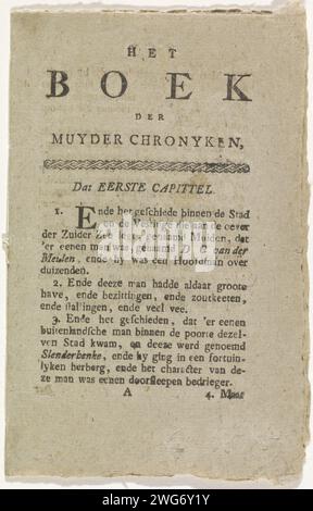 Booklet about the Täuschung of D.C. van der Meulen, 1800, Jacobus Wendel, 1800 Booklet of Acht pages about the Treasurer Sucher of Muiden: The Täuschung of Abergläubiges katholisches Oberstleutnant Dirk Cornelis van der Meulen durch einen deutschen Betrüger in Muiden in der Nacht vom 12. Auf 13. August 1800. Zwei doppelt gefaltete Magazine, die auf allen Seiten bedruckt sind. Amsterdam Papier Buchdruck andere Stockfoto