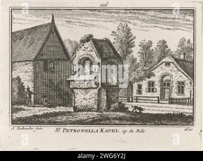 Ansicht der Kapelle der Heiligen Petronella in de Bilt, 1620, Abraham Rademaker, 1727 - 1733 drucken Ansicht der Kapelle der Heiligen Petronella im Dorf de Bilt, in der Situation um 1620. Amsterdamer Papierätzkirche (außen) - QQ - kleine Kirche, Kapelle. Dog Sint Petronellas Kapelle Stockfoto