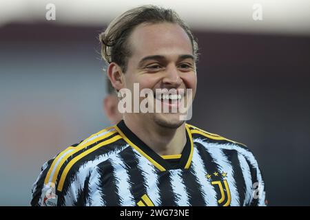 Turin, Italien. Februar 2024. Nikola Sekulov von Juventus reagiert, nachdem er das Spiel bei 2-2 beim Spiel der Serie C im Stadio Giuseppe Moccagatta gegen Alessandria, Turin, erzielt hat. Der Bildnachweis sollte lauten: Jonathan Moscrop/Sportimage Credit: Sportimage Ltd/Alamy Live News Stockfoto