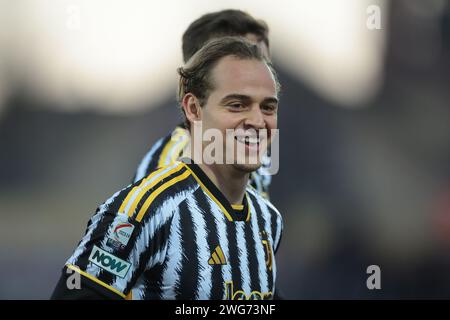 Turin, Italien. Februar 2024. Nikola Sekulov von Juventus reagiert, nachdem er das Spiel bei 2-2 beim Spiel der Serie C im Stadio Giuseppe Moccagatta gegen Alessandria, Turin, erzielt hat. Der Bildnachweis sollte lauten: Jonathan Moscrop/Sportimage Credit: Sportimage Ltd/Alamy Live News Stockfoto