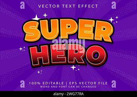 Bearbeitbare Texteffekt Super HERO 3D-Zeichentrickvorlage Stock Vektor