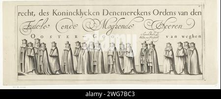 Trauerparade von Willem Frederik, Graf von Nassau-Dietz (Seite 15), 1665, 1666 gedruckter Trauerzug von Willem Frederik, Graf von Nassau-Dietz, in Leeuwarden am 6. Januar 1665. Teil der Trauerprozession. Platte Nr. 15 in einem Ensemble von 25 nicht zusammengesetzten Nummernschildern und zwei Textzeitschriften, die zusammen einen langen Friesen bilden. Leeuwardener Papierstich, Trauerzug Leeuwarden Stockfoto