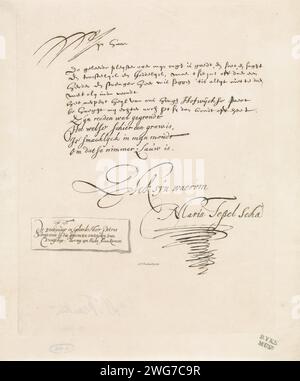 Brief von Maria Tesselschade Roemers Visscher, Daniël Mreedwaard (I), 1776 - 1851 Druckausgabe eines Briefes von Maria Tesselschade Roemers Visscher. Amsterdamer Papier-Ätzschrift, geschriebener Text Stockfoto