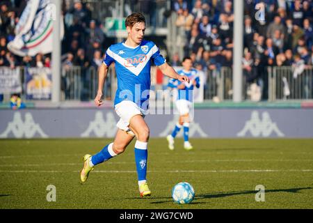 Brescia, Italien. Februar 2024. Giacomo Olzer (Brescia Calcio) während Brescia Calcio vs AS Cittadella, italienisches Fußball-Spiel der Serie B in Brescia, Italien, 03. Februar 2024 Credit: Independent Photo Agency/Alamy Live News Stockfoto