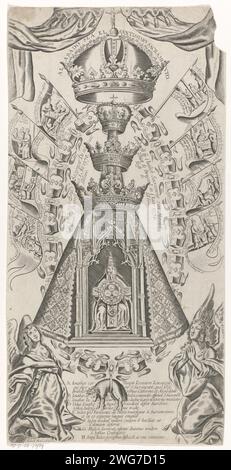 Tabernakel traf Kruzifix, anonym, um 1666 - 1676 drucken Eine gekrönte Hütte mit Gott dem Vater, der ein Kreuz zeigt. Am Boden von zwei knienden Engeln. Auf einem Anhänger unter dem Tabernakel ein verstorbenes Lamm mit Dornenkrone. Louvain Papiergravur Tabernakel  Altar. Sakrament-Haus Stockfoto