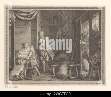 Love Pair gefangen, Charles Emmanuel Patas, nach Jean Jacques Francois Le Barbier, 1754 - 1802 Druckpapier Radierung / Gravur unterbrochenes Treffen, Liebende überrascht Stockfoto