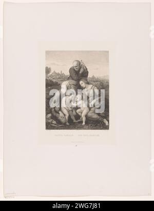 Heilige Familie mit Elisabeth und Johannes de Boper, Johann Leonhard Raab, nach Rafaël, 1835 - 1899 Münchner Druckpapier. Das Ätzen der Heiligen Familie und abgeleitete Darstellungen Stockfoto
