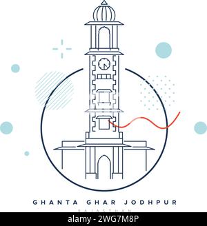 Ghanta Ghar oder der berühmte Uhrenturm von Jodhpur - Stock Illustration als EPS 10 Datei Stock Vektor