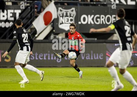 NIJMEGEN - 03-02-2024. Stadion De Goffert. Eredivisie voetbal Saison 2023-2024. NEC - Herakles. NEC-Spieler Bart van Rooij. Beschreibung: Pro Shots/Alamy Live News Stockfoto