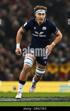 Jamie Ritchie aus Schottland während des Guinness 6 Nations Matches Wales gegen Schottland 2024 im Principality Stadium, Cardiff, Vereinigtes Königreich, 3. Februar 2024 (Foto: Craig Thomas/News Images) Stockfoto