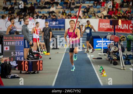 Miramas, Frankreich. Februar 2024. YAMAMOTO Seito während des Treffens Miramas Metropole 2024, World Athletics Indoor Tour Silver am 2. Februar 2024 im Miramas Métropole Stadion in Miramas, Frankreich - Foto Florian Frison/DPPI Credit: DPPI Media/Alamy Live News Stockfoto