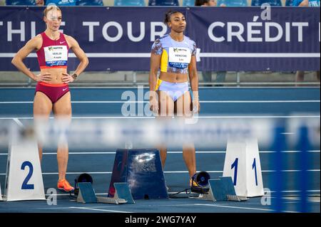 Miramas, Frankreich. Februar 2024. Lea VENDOME während des Meetings Miramas Metropole 2024, World Athletics Indoor Tour Silver am 2. Februar 2024 im Miramas Métropole Stadion in Miramas, Frankreich - Foto Florian Frison/DPPI Credit: DPPI Media/Alamy Live News Stockfoto