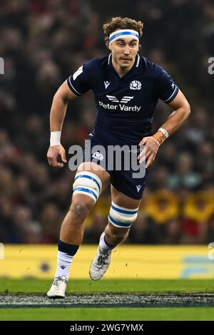 Jamie Ritchie aus Schottland während des Guinness 6 Nations Matches Wales gegen Schottland 2024 im Fürstentum-Stadion Cardiff, Vereinigtes Königreich, 3. Februar 2024 (Foto: Craig Thomas/News Images) in, am 3. Februar 2024. (Foto: Craig Thomas/News Images/SIPA USA) Credit: SIPA USA/Alamy Live News Stockfoto