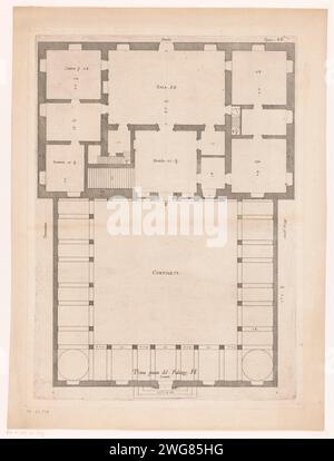 Karte des Erdgeschosses der Villa Grimaldi-Sauli in Genua, Nicolaes Ryckmans, 1622 Druck mit italienischer Erklärung. Antwerpen Papier Gravur Plan  Architektur. Hôtel, d.h. kleiner Palast in der Stadt - AA - Bürgerarchitektur: In der Villa Grimaldi Stockfoto