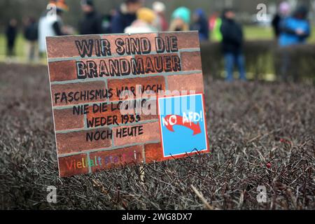 Berlin, Deutschland. Februar 2024. Ein Antifaschismus-Plakat, das während der Demonstration gesehen wurde. In Berlin fand ein politischer Protest statt, an dem über 100.000 Menschen teilnahmen. Am Bundesgebäude wurde von Hand in Hand eine Menschenkette organisiert - #WirSindDieBrandmauer als Symbol ihrer Unterstützung für Demokratiesolidarität gegen rechte Entwicklungen in Deutschland. Quelle: SOPA Images Limited/Alamy Live News Stockfoto