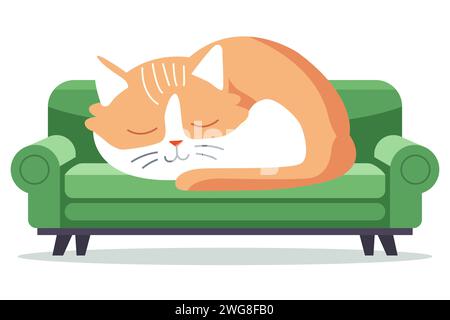 Eine schlafende Katze auf der Couch. Illustration des flachen Vektors Stock Vektor