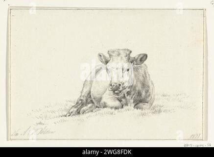 Liegende Kuh, von vorne Jean Bernard, nach Adriaen van de Velde, 1821 Zeichenpapier. Bleistift. Kreidekuh Stockfoto
