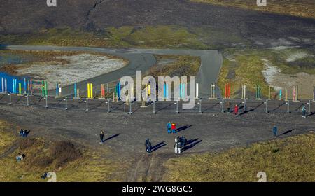 Luftbild, Halde Haniel, Totems von AgustoÂn Ibarrola Skulptur Stelen, Fuhlenbrock, Bottrop, Ruhrgebiet, Nordrhein-Westfalen, Deutschland ACHTUNGxMINDESTHONORARx60xEURO *** Luftaufnahme, Haniel-Schlackenhaufen, Totems von AgustoÂn Ibarrola-Skulpturenstelen, Fuhlenbrock, Bottrop, Ruhrgebiet, Nordrhein-Westfalen, Deutschland ATTENTIONxMINDESTHONORARx60xEURO Stockfoto