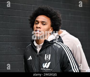 Burnley, Großbritannien. Februar 2024. Willian of Fulham kommt vor dem Spiel, während des Premier League-Spiels Burnley gegen Fulham am 3. Februar 2024 in Burnley, Großbritannien, am 3. Februar 2024. (Foto: Cody Froggatt/News Images/SIPA USA) Credit: SIPA USA/Alamy Live News Stockfoto