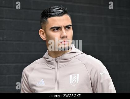 Burnley, Großbritannien. Februar 2024. Andreas Pereira aus Fulham kommt vor dem Spiel, während des Premier League-Spiels Burnley gegen Fulham in Turf Moor, Burnley, Großbritannien, am 3. Februar 2024 (Foto: Cody Froggatt/News Images) in Burnley, Großbritannien, am 3. Februar 2024. (Foto: Cody Froggatt/News Images/SIPA USA) Credit: SIPA USA/Alamy Live News Stockfoto