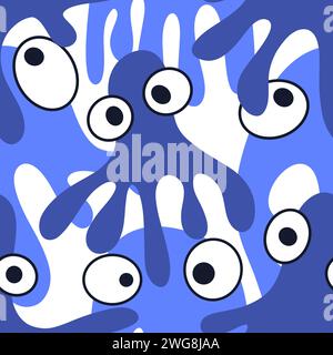 Cartoon-Monster nahtloses Oktopus-Aliens-Muster zum Einpacken von Papier und Kinderbekleidung sowie Stoffen und Sommeraccessoires und festlichen Verpackungen Stockfoto