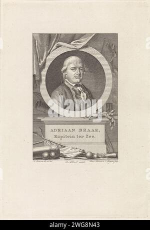 Porträt von Adriaan Braak, Reinier Vinkeles (I), nach Hendrik Pothoven, 1781–1816 Druck Porträt von Adriaan Braak, Kapitän in der Seeschlacht bei Doggersbank. Amsterdamer Papierätzung/Gravur Stockfoto