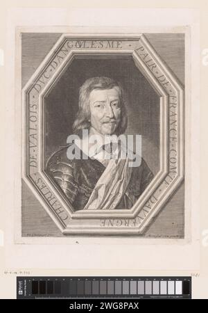 Portret van Charles de Valois, Hertog Van Angoulême, Jean Morin, nach Philippe de Champaigne, 1640 - 1650 Druck Frankreich Papier graviert historische Personen Stockfoto