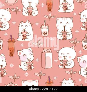 Boba Bubble Milk Maskottchen Kawaii Nahtlose Muster Vektor Design Stock Vektor
