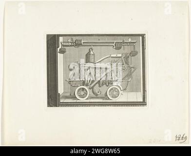 Wie sollte die Schlauchspray- und Pumpe nach Gebrauch in der Sprühhalle gelagert werden, ca. 1750, 1700 - 1799 Eine Darstellung, wie die Schlauchspray- und Pumpe nach Gebrauch in der Sprühhalle gelagert werden sollten, ca. 1750? Gehört zu den Incentives im Feuersprühbuch von Jan van der Heyden. Nordholland Papierätzgeräte für Feuerlöschgeräte Stockfoto