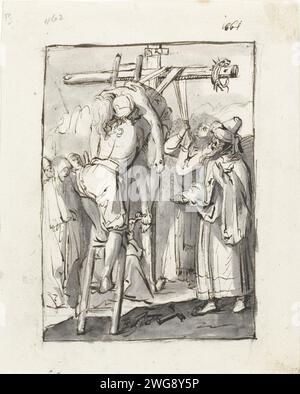 Die Kreuzung, 1661 die Zeichnung des Leibes Christi wird vom Kreuz genommen. Zwolle Papier. Tinte. Gegen Kreide/Pinsel Stockfoto