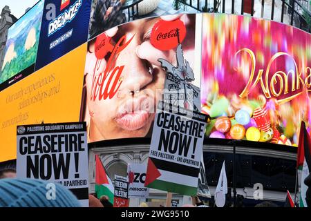 London, UK, 3. Februar 2024. Zehntausende nahmen an einem marsch im West End Teil, der zu einem sofortigen Waffenstillstand in Gaza aufrief, nachdem seit dem 7. Oktober im Israel-Hamas-Krieg 25.000 Palästinenser ums Leben gekommen sind. Quelle: Eleventh Photography/Alamy Live News Stockfoto