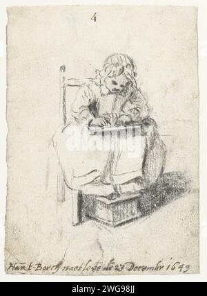 Kind zeichnen oder schreiben, 1649 Zeichnung Zwolle Papier. Kreide Stockfoto
