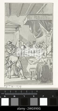Der Mord an Bürgermeister Beernt Proys in seinem Bett, in Utrecht, 1425, Jacobus kauft, 1789–1791 Zeichnung Bürgermeister Beernt Proys in Utrecht, in seinem Bett liegend, ermordet, 1425. Design für einen Druck. Papier. Historische Ereignisse und Situationen für Tintenstift/Pinsel. Versuch, politischer Mord. Mord. Historische Personen. Gewalttätiger Tod, getötet werden, misshandelt und misshandelt werden, Tod suchen. Bürgermeister, Bürgermeister Utrecht Stockfoto