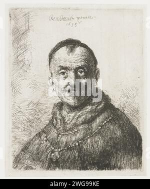 Der erste Orientalische Kopf, Rembrandt van Rijn, nach Jan Lievens, 1635 Druckpapierätzung / Trockenspitze Stockfoto