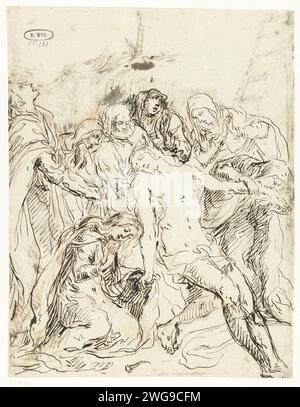 Offensichtlich von Christus, Jacques de Gheyn (II), 1620 - 1625 Zeichenpapier. Tintenstift Klage über den toten Christus durch seine Verwandten und Freunde (Christus normalerweise ohne Dornenkrone) Stockfoto