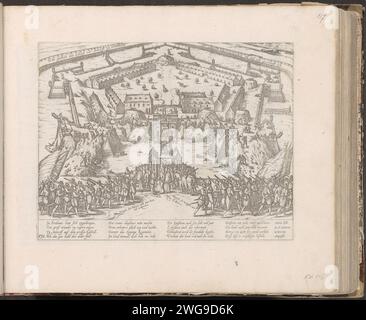 Abriss der Zitadelle von Antwerpen, 1577, 1581 - ca. 1585 Druck Abriss der Zitadelle von Antwerpen, 28. August 1577. Unter der Führung von Liedekercke und Bourse wird die Festung von den Einwohnern Antwerpens abgerissen. Die wallonischen Soldaten gehen auf der rechten Seite. Mit 16 Zeilen auf Deutsch. Unten links nummeriert: 131. Der Ausdruck ist Teil eines Albums. Kölner Papierätzung Abriss des Gebäudes Zitadelle von Antwerpen (16. Jahrhundert) Stockfoto