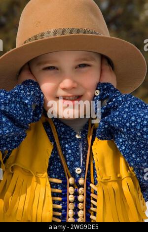 Rendezvous Boy, Grizzly Mountain Long Rifles Horse Ridge Rendezvous, Deschutes County, Oregon Stockfoto