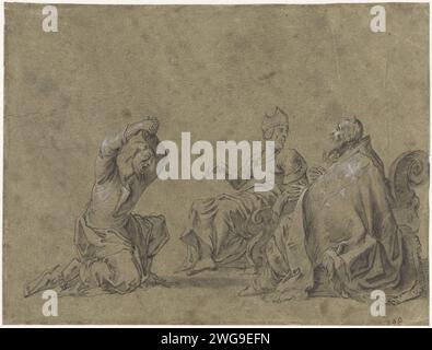 Judas bringt die Silverlings zurück, Leonaert Bramer, 1606–1674 Zeichenpapier. Tuschstift / Pinsel Judas bevor der Sanhedrin die Silberstücke zurückgibt; er wirft das Geld zu Boden Stockfoto