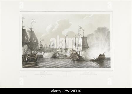 Seeschlacht bei Lowestoft, 1665, 1848 – 1855 Druck Zeegevecht for Lowestoft (LESTOFFE) zwischen den Engländern unter dem Herzog von York und den Niederländern unter Admiral Jacob Baron van Wassenaer von Obdam, 13. Juni 1665. Rechts die Explosion von de Eendracht, dem Flaggschiff von Wassenaer von Obdam. Druckerei: Netherlandspublisher: Amsterdamer Papierschlacht (+ Marinestreitkräfte). Schlacht von Lowestoft Stockfoto